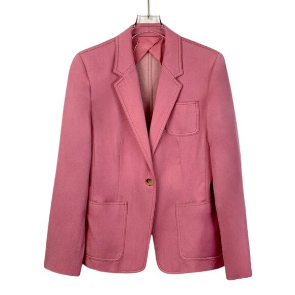 MaxMara Womens Pink Wool Blazer Jacket With Notch Lapel & Single Button Closure